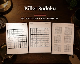 Killer Sudoku Puzzle Book, 50 Medium Logic Puzzles (PDF A4 & US Letter)