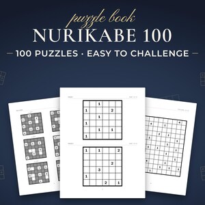 Nurikabe 100, 100 puzzles · easy to challenge. Real pages from the PDF you download.