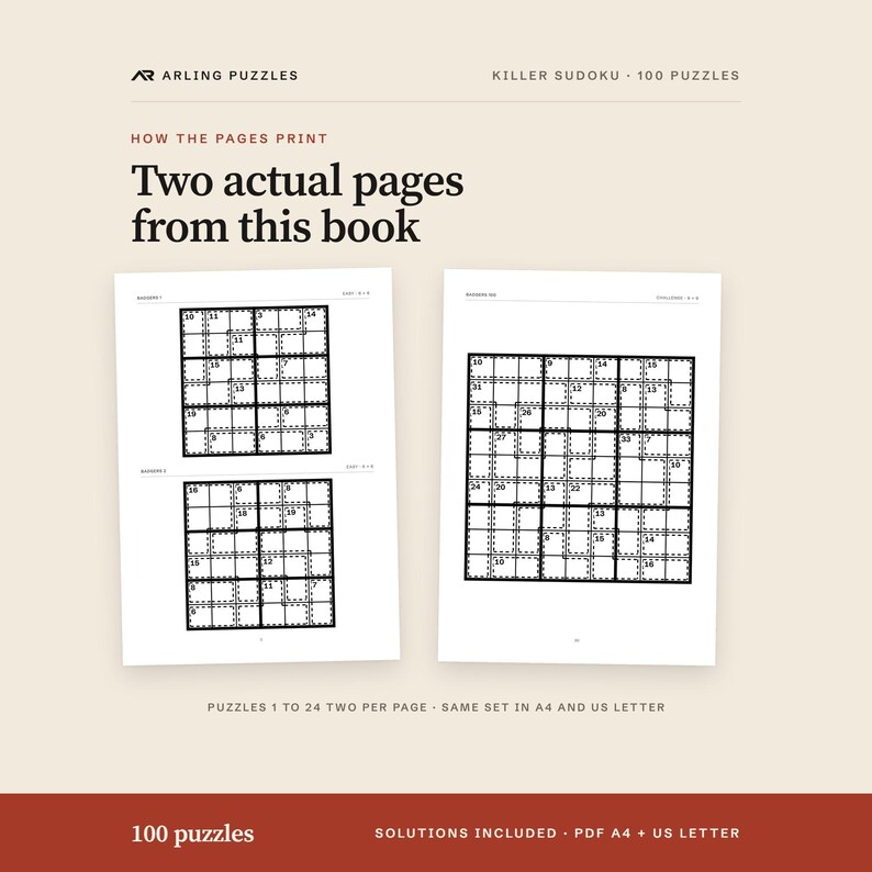 Two real pages from this product, with the page layout described accurately