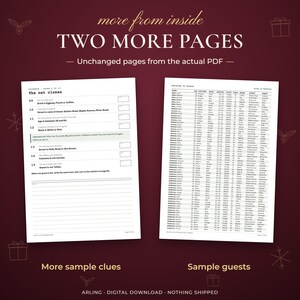 Two more pages. Unchanged pages from the actual PDF. More sample clues. Sample guests.