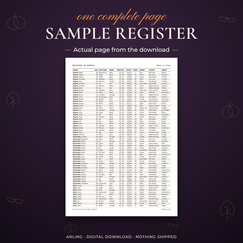 Sample register. Actual page from the download.