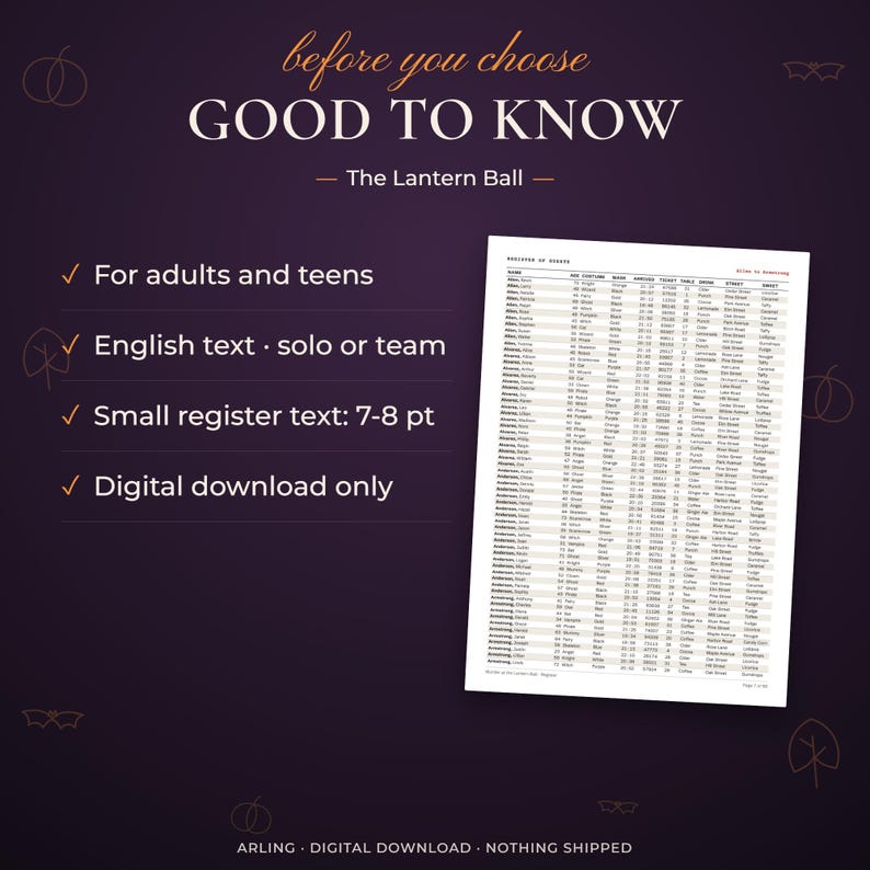 Good to know. The Lantern Ball. For adults and teens. English text · solo or team. Small register text: 7-8 pt. Digital download only.
