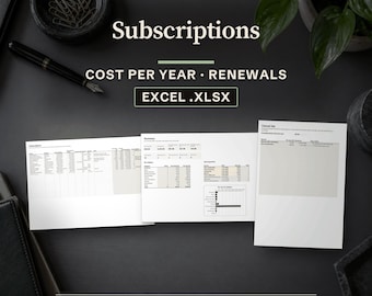 Subscription Tracker Excel Spreadsheet, Monthly Yearly Cost, Renewal Dates (Digital Download)