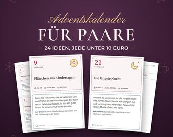 Adventskalender für Paare zum Ausdrucken, 24 Aufgaben und Date Ideen unter 10 Euro, DIY Geschenk für Partner, PDF A4