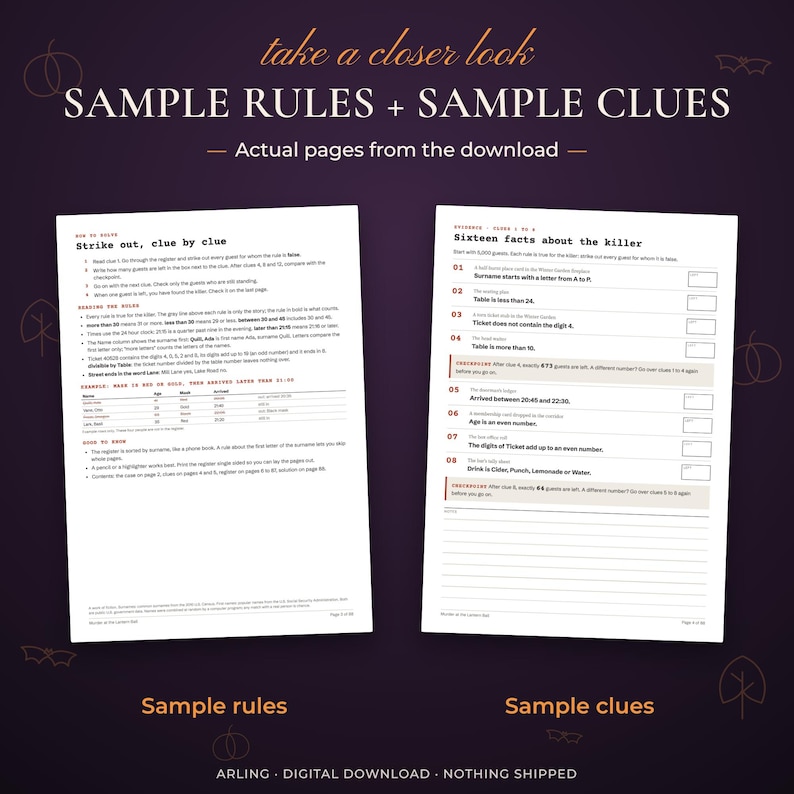 Sample rules + Sample clues. Actual pages from the download. Sample rules. Sample clues.