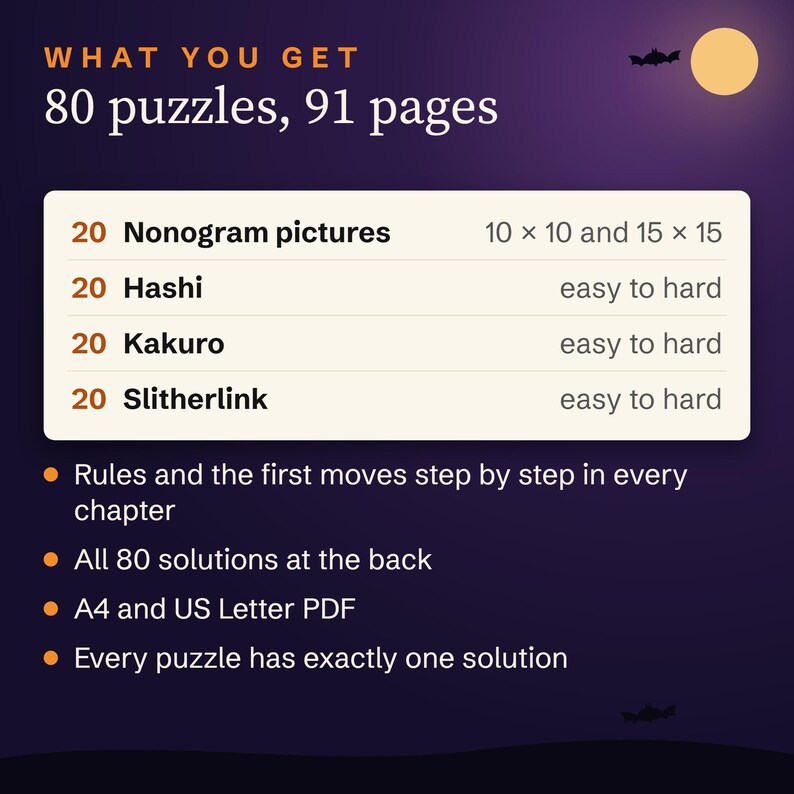 Halloween Logic Puzzle Book for Adults: 80 Printable Puzzles with Solutions