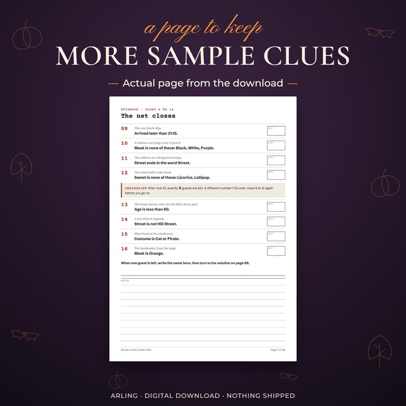 More sample clues. Actual page from the download.