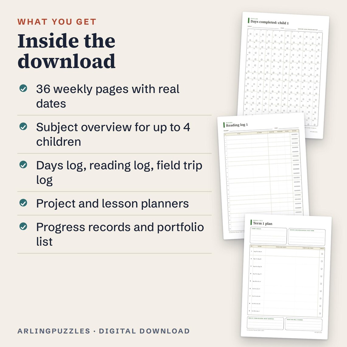 2026-2027 Homeschool Planner, 36 Week Lesson Plans, Reading Logs (PDF