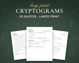 Kryptogrampussel för vuxna, 52 kända citat, stor stil (PDF-nedladdning)