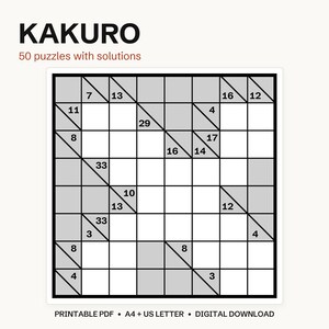 Kakuro-pusselbok, 50 utskrivbara logikpussel (PDF A4 och US Letter) bild 2