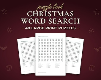 Large Print Christmas Word Search for Adults, 40 Holiday Puzzles with Solutions, Seniors Printable Word Find PDF