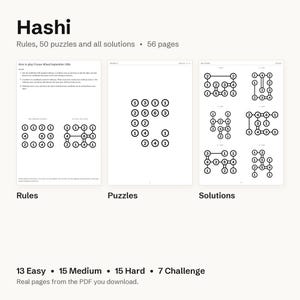 200 Printable Logic Puzzles: Hashi, Kakuro, Nonogram, Slitherlink PDF Bundle with Solutions