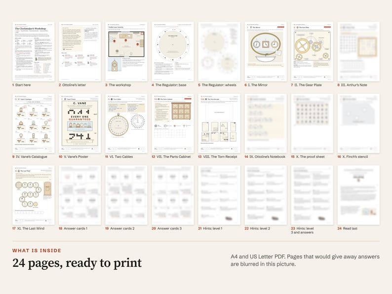 The Clockmaker’s Workshop: Printable Escape Room Game for Adults, 1 to 4 Players, 10 Paper Puzzles, Date Night or Game Night PDF