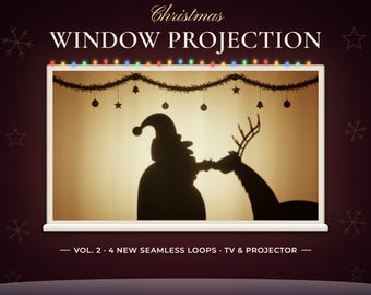 Christmas Window Projection Videos Vol. 2, 4 Seamless Loops for Projector and TV, Santa at the Window, Stained Glass, Fireplace, Nativity