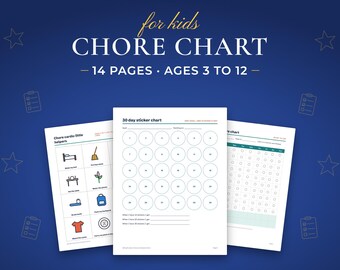 Kids Chore Chart and Reward System, Printable PDF, Ages 3-12, Sticker Points Tracker