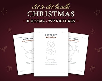 Christmas Dot to Dot Bundle for Kids and Adults, 11 Books, 277 Christmas Connect the Dots Puzzles, Nativity, Printable PDF