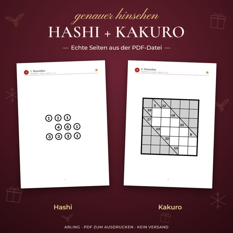 Hashi + Kakuro. Echte Seiten aus der PDF-Datei. Hashi. Kakuro.