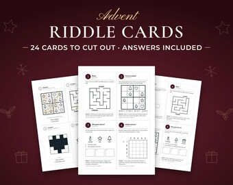 Advent Calendar Fillers for Kids and Families, 24 Printable Riddle and Puzzle Cards to Cut Out, Christmas Countdown Cards, Answers Included
