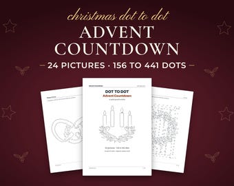 Christmas Dot to Dot for Kids and Adults, Advent Countdown, 24 Christmas Connect the Dots Printable Puzzles, PDF Activity Pages