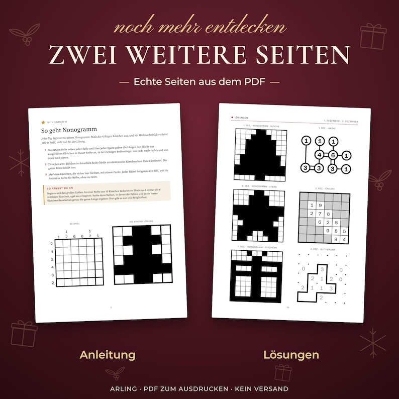 Zwei weitere Seiten. Echte Seiten aus dem PDF. Anleitung. Lösungen.
