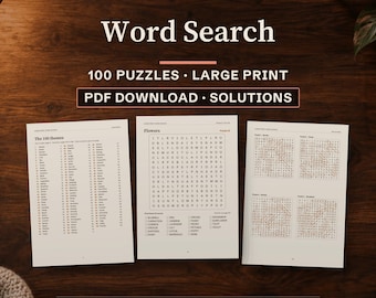 Large Print Word Search Book, 100 Themed Puzzles, Solutions Included (PDF Download)