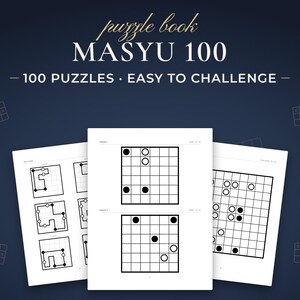 Masyu 100, 100 puzzles · easy to challenge. Real pages from the PDF you download.