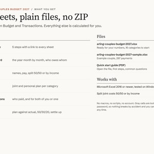 Couples Budget Spreadsheet for Excel 2027, Shared Expenses Tracker, Who Paid and Who Owes, Joint and Personal Budget, 50/30/20