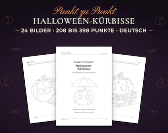 Halloween Punkt zu Punkt für Erwachsene und Kinder, 24 Kürbisbilder zum Verbinden, Rätselheft als PDF mit Lösungen