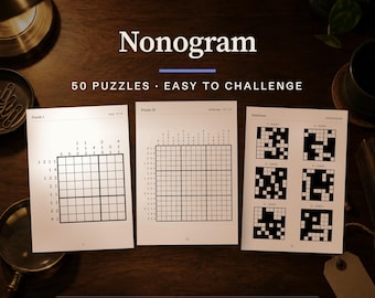 Libro di Nonogram, 50 puzzle di logica stampabili (PDF A4 e formato US Letter)