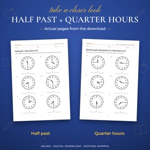 Half past + Quarter hours. Actual pages from the download. Half past. Quarter hours.