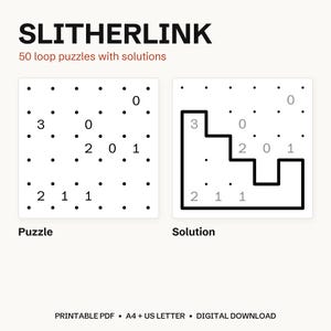 Libro de rompecabezas Slitherlink, 50 rompecabezas de lógica imprimibles (PDF A4 y tamaño carta estadounidense) imagen 2