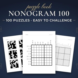 Nonogram 100, 100 puzzles · easy to challenge. Real pages from the PDF you download.