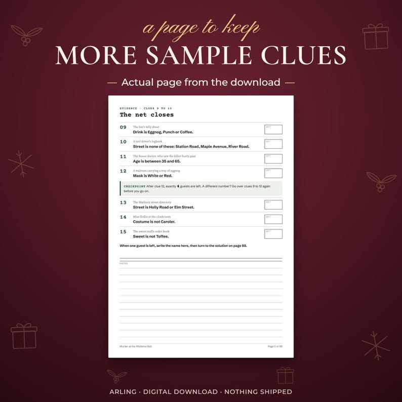 More sample clues. Actual page from the download.
