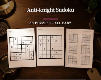 Anti-knight Sudoku Puzzle Book, 50 Easy Logic Puzzles (PDF A4 & US Letter)