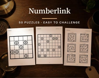 Numberlink Puzzle Book, 50 Printable Logic Puzzles (PDF A4 & US Letter)