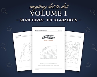 Mystery Dot to Dot for Adults and Teens, Volume 1, 30 Hidden Picture Puzzles, Hard Connect the Dots Printable PDF
