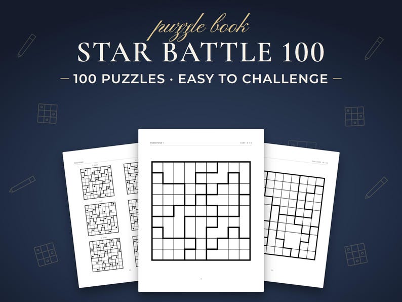 Star Battle 100, 100 puzzles · easy to challenge. Real pages from the PDF you download.