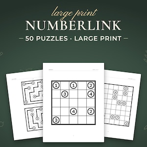 Numberlink, 50 puzzles · large print. Real pages from the PDF you download.