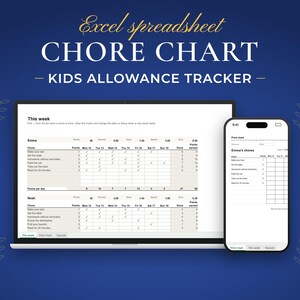 Kids Chore Chart & Allowance Tracker, Excel Spreadsheet (Digital Download)