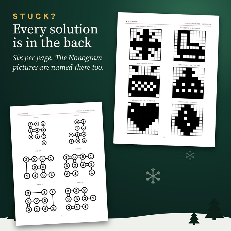Christmas Logic Puzzle Book for Adults: 80 Printable Puzzles with Solutions