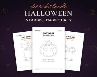 Halloween Dot to Dot Bundle for Kids and Adults, 5 Books, 124 Halloween and Fall Connect the Dots Puzzles, Printable PDF