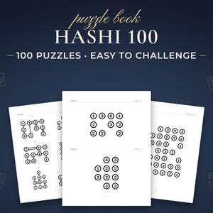 Hashi 100, 100 puzzles · easy to challenge. Real pages from the PDF you download.