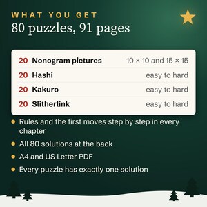 Christmas Logic Puzzle Book for Adults: 80 Printable Puzzles with Solutions
