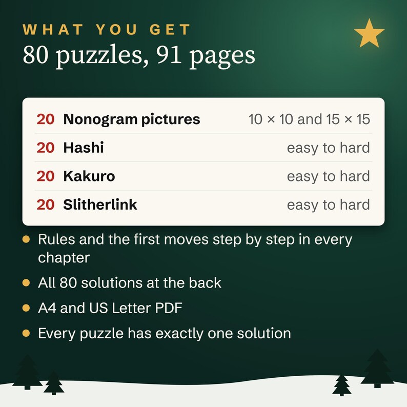 Christmas Logic Puzzle Book for Adults: 80 Printable Puzzles with Solutions