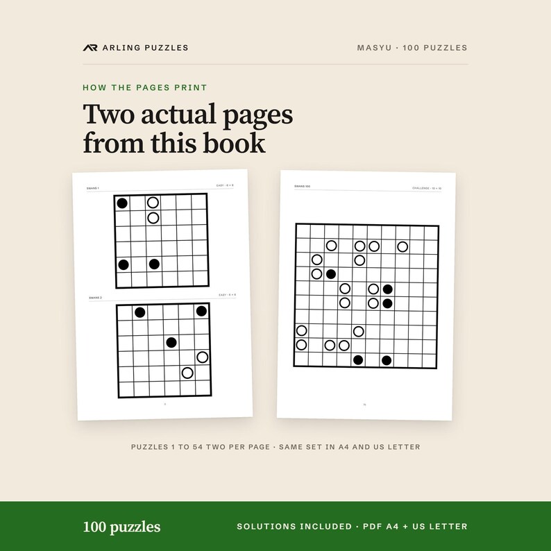 Two real pages from this product, with the page layout described accurately