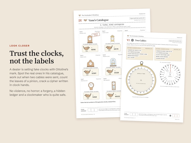 The Clockmaker’s Workshop: Printable Escape Room Game for Adults, 1 to 4 Players, 10 Paper Puzzles, Date Night or Game Night PDF