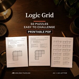 Logic Grid Puzzle Book: 50 Mixed-Difficulty Puzzles with Solutions, Printable PDF