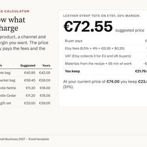 Small Business Bookkeeping Spreadsheet, Order and Inventory Tracker, Pricing Calculator with Etsy Fees, EU UK VAT, Excel Template 2027