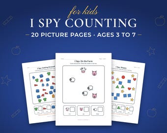 I Spy Counting Worksheets for Kids, 20 Picture Pages, 3 Levels (PDF)