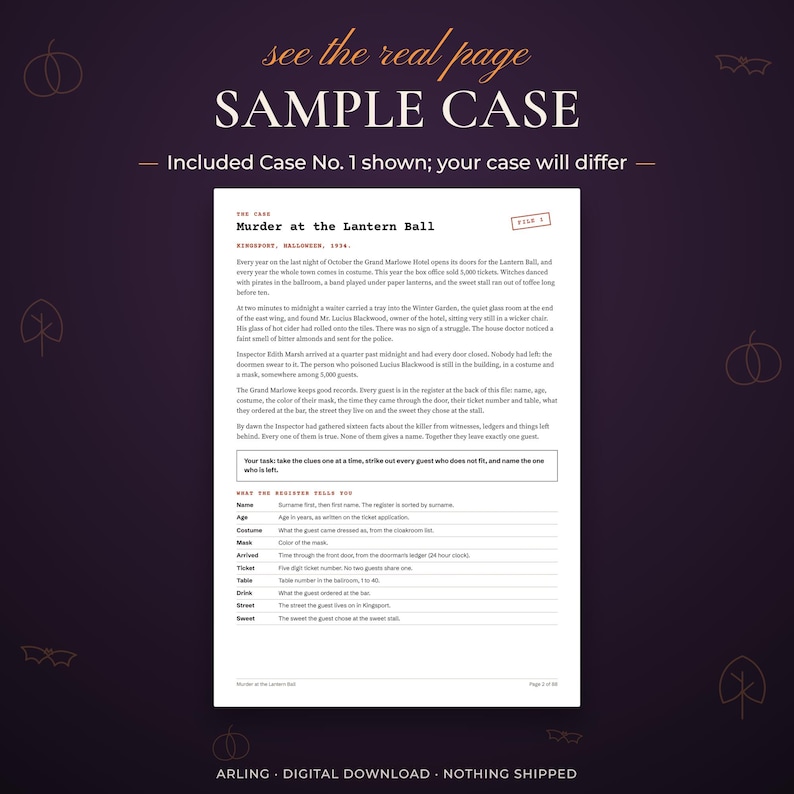 Sample case. Included Case No. 1 shown; your case will differ.